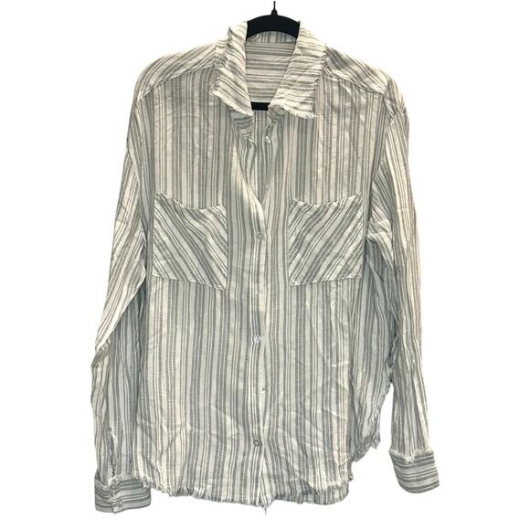 Milli Bon – Striped Raw Hem Button-Up Shirt – S - Picture 1 of 4